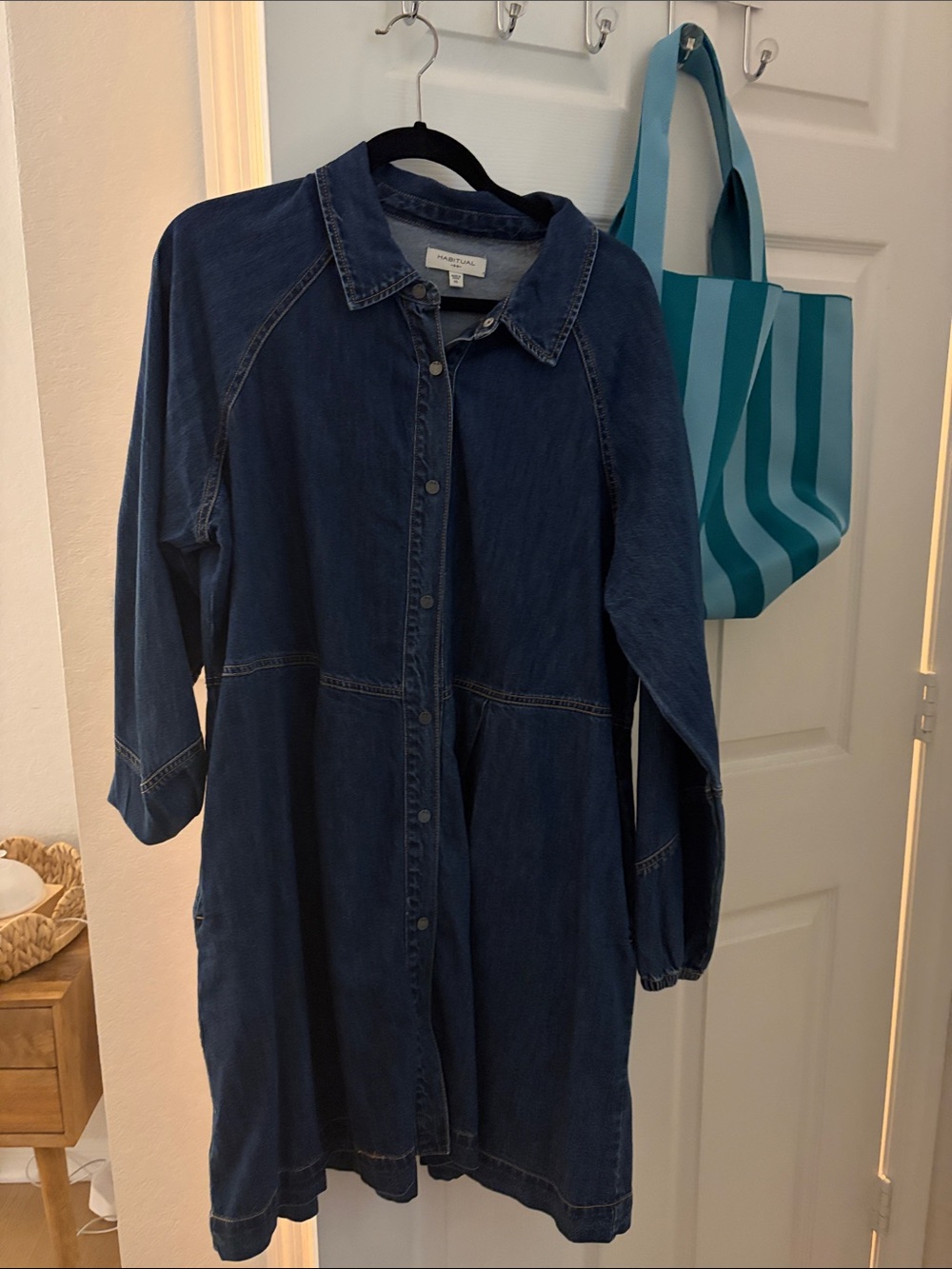 Habitual  Denim Button-Front Shirt Dress in Dark Blue